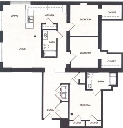 A black and white image of a house floor plan.